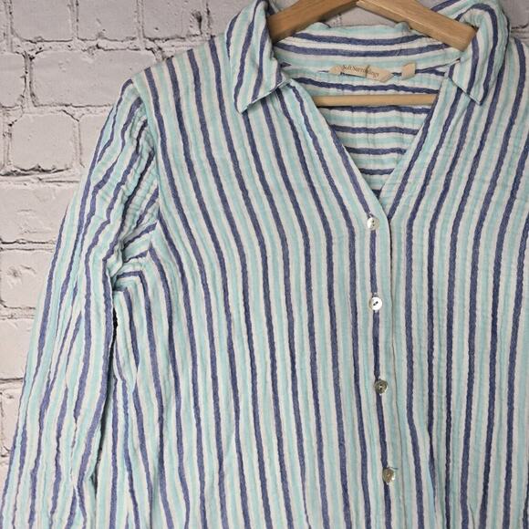 Soft Surroundings Escambia Gauze Tunic Button Up 100% Cotton Striped Shirt Large - Picture 4 of 10